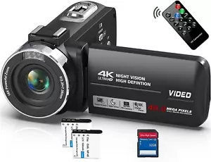 VIDEOKAMERA CAMCORDER 4K 48MP MIT IR NACHTSICHT, 18X DIGITALZOOM WEBCAM REC - Bild 1 von 3