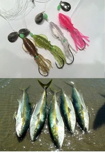 4 handgefertigte Fluke Founder Rigs holografische Tintenfischköder Wolfsbarsch Dorsch mit Klinge Größe 5/0 - Bild 1 von 12