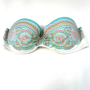 Y2K Victorias Secret 34C Strapless Flirt Bandeau Bikini Top 2DE White Blue #2765 - Picture 1 of 10
