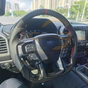 Real Carbon Fiber W/Hetaed Steering Wheel Fit Ford F150 Raptor 15-20 w/Paddles - Picture 1 of 7