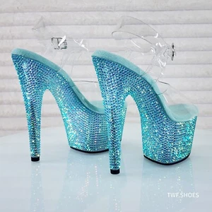 Zapatos de tacón alto Bejeweled 708RS plataforma de estrás 7" azul agua - Imagen 1 de 11