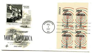 1329 Voice of America, ArtCraft, plate block FDC - Picture 1 of 1