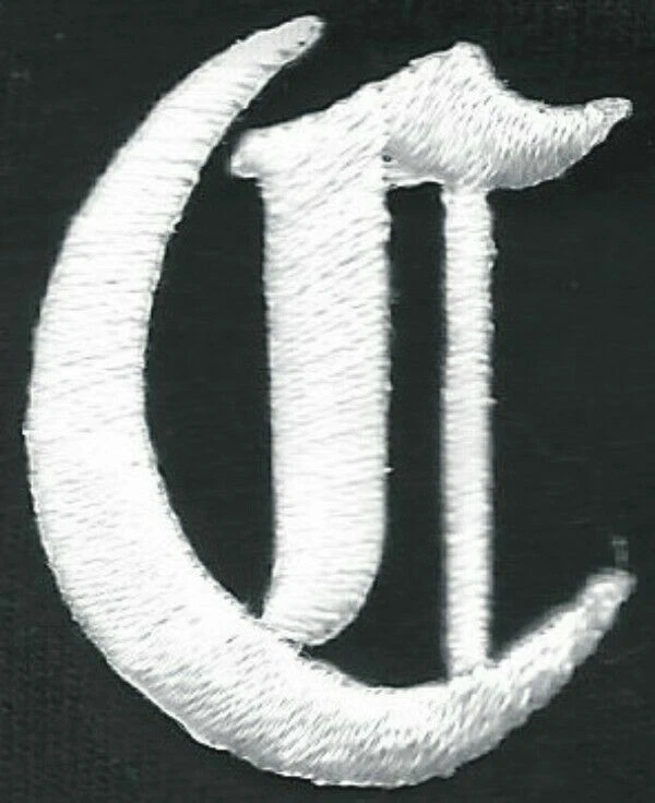 1 1/8" Fancy White Old English Alphabet Letter C Embroidered Patch - Image 1 of 1