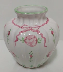 Vintage Portugal Pottery Vitoria Porta Pink Rose Floral Hand Painted Vase - Picture 1 of 7