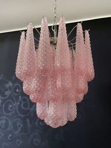 Italian Vintage Murano Chandelier 41 PINK Glass Petals Drop - Picture 1 of 20