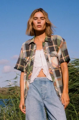 Free People We The Free 复古 Crush 格子衬衫上衣印花 Buttondown 全新 M — 第 1/4 张图片