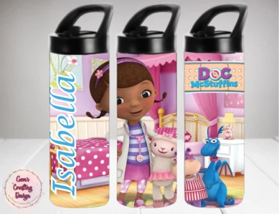 Botella de agua personalizada Doc McStuffins 16 oz para niños vaso aislado tapa abatible Foto 1 de 3