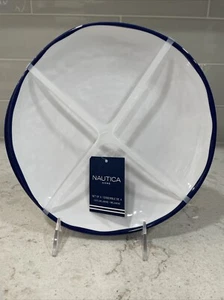 Set 4 BLUE RIM WHITE 9” Salad Lunch Plates NAUTICA Melamine Dark Navy NEW - Picture 1 of 4