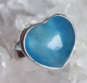 Anillo de piedra curativa corazón aguamarina hecho a mano plata de ley 925 talla 58 R2022 - Imagen 1 de 8