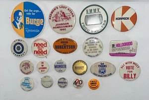 20 Vintage Buttons Pin-Backs Advertising Sports Political Junk Drawer Lot - Picture 1 of 17