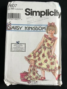 1990s Simplicity 7607 Daisy Kingdom Girls Party Dress & Doll Dress 8-14 Uncut - Picture 1 of 4