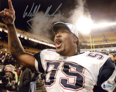 FOTO 8x10 firmada autografiada por Willie Mcginest patriotas de Nueva Inglaterra Beckett Bas Foto 1 de 2