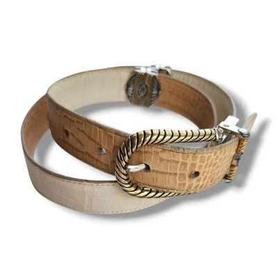 Cinturón Reversible Brighton Cuero Genuino Crema Marrón Cintura M 30 Western Rodeo Foto 1 de 4