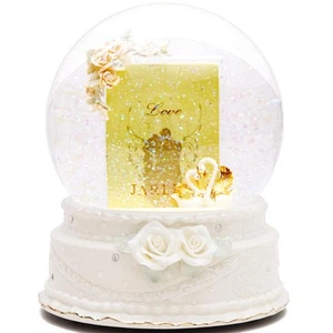 Large DIY Photo Wedding Snow Globe, Elegant Handcrafted Ceramic Musical with ... - Picture 1 of 8