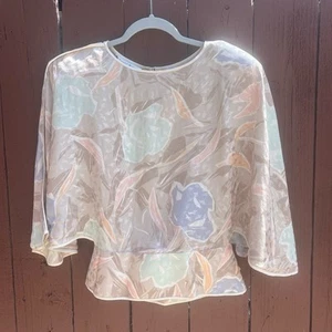 VINTAGE 1980s Albert NIPON 100% Silk Pastel Flowy Blouse Top Size Small - Picture 1 of 6