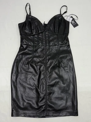 GUESS Bustier Faux Leather Mini Bodycon Strap Dress Womens US 6 Black Rock Emo - Image 1 of 4