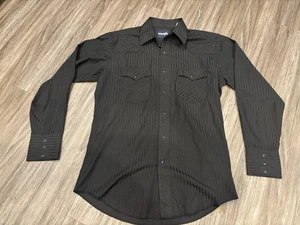 Wrangler Shirt Mens Medium Black Pearl Snap Western Cowboy Rodeo Long Sleeve - Picture 1 of 9