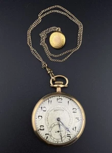 Antique 1920’s Illinois Gold Plated Pocket Watch 17 Jewels W/Chain & Coin - Picture 1 of 8