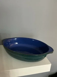 Plato gratinado ovalado Denby Metz vintage grande 320 mm verde azul - Imagen 1 de 4
