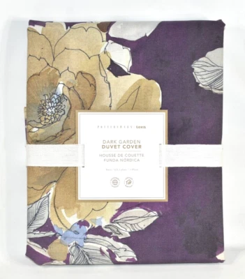 Pottery Barn Teen Dark Garden Purple Floral Cotton Percale Twin Duvet Cover NEW - Image 1 of 4