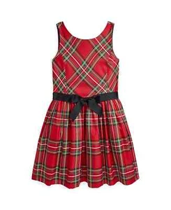 Polo Ralph Lauren Big Girls Plaid Twill Dress Red Multi Size 16 - Picture 1 of 2