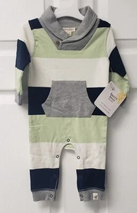 Burt's Bees Baby's Striped Collar Jumpsuit One-Piece - Picture 1 of 5