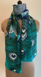 Brand New Gorgeous Designer 100% Pure Silk Large Peacock Scarf/Stole - Picture 1 of 3