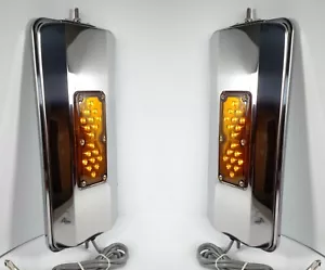 Pair Heated Lighted Stainless Mirrors Amber LED 7x16 For Peterbilt KW West Coast - Picture 1 of 7
