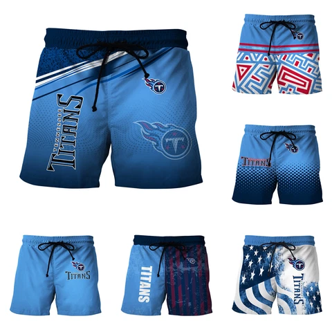 Tennessee Titans Men's Summer Loose Board Shorts Beach Jogging Shorts W/Pockets Cover