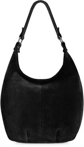 Leder Damenhandtasche Vera Pelle Damen Shopper Beuteltasche schwarz