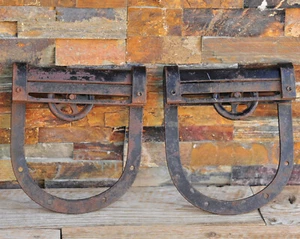 Antique George Tritch Hdwe Denver Colorado Cast Iron Barn Door Rollers Hangers - Picture 1 of 17