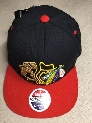 Chicago Blackhawks Colorful Stitched Logo Black Red Zephyr SnapBack Hat NWT - Image 1 of 4