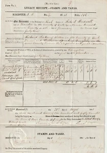 1843 LEGACY DUTY DOC FRANCOBOLLI & TASSE ROBERT BIRDSALL OF THORNTON YORKS HAN COOPER - Foto 1 di 3