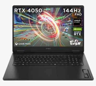 HP Gaming Laptop OMEN 17-db0008na Ryzen 7 16GB RAM RTX 4050 1TB SSD 17.3" Black - Image 1 of 4
