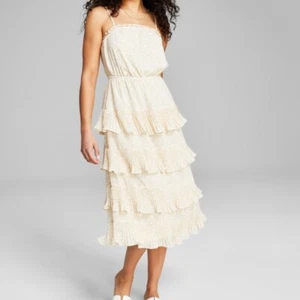 And Now This Dress Womens Small Ivory Tiered Sleeveless Midi Neutral Floral NWT - Picture 1 of 8