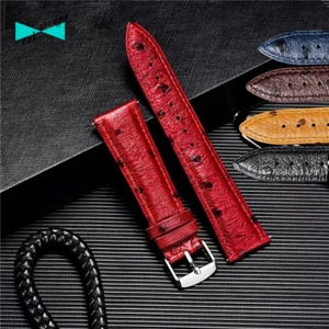 cinturino orologio in pelle struzzo rosso nero giallo marrone blu da 18 20 22 mm - Picture 1 of 10