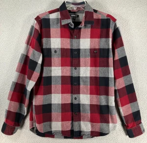 Express Shirt Men's Medium Red Black Check Flannel Long Sleeve Button Up - Picture 1 of 13