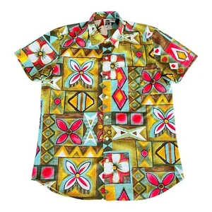 Kennington Slim Cotton Green Floral Artsy Button Up Hawaiian Shirt Mens Small - Picture 1 of 16