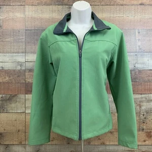 Lands End Women's Softshell Jacket Stealth Green Gray Fleece Lined Coat M 10-12 - Picture 1 of 11