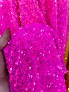 Embroidery Stretch Velvet Sequin Fabric By The Yard Iridescent Hot Pink For Dre - Picture 1 of 13