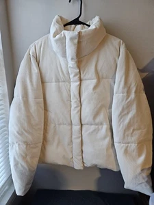 Levi’s Damen XL Creme Puffer Jacke Cord Struktur Gesteppt Isoliert Reißverschluss - Bild 1 von 10