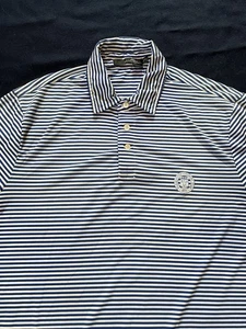 Ralph Lauren RLX Polo Shirt L Navy Blue White Striped Farmington Country Club - Picture 1 of 18