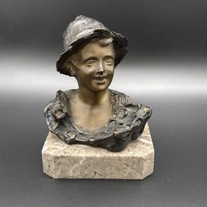Antique DE MARTINO BRONZE SCULPTURE OF A BUST OF A BOY 6” Tall 5” Wide - Picture 1 of 9