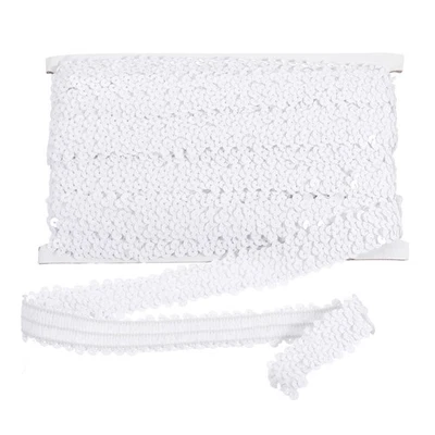 Lentejuelas elásticas de 10 yardas x 1,2 pulgadas con lentejuelas planas a rayas lentejuelas blancas Foto 1 de 4