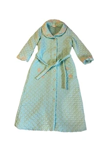 Vintage Blue/Green Quilted Grandma's House Coat Robe Gown Lace Accents Size S - Picture 1 of 6