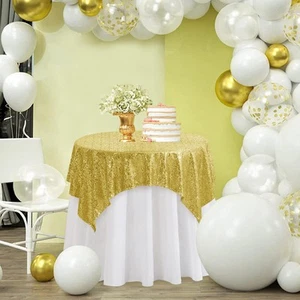 Square Gold Sequin Tablecloth- 50x50 inch, Seamless Sparkle and Glitter Party... - Picture 1 of 7