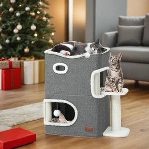 Elegante Katzenhöhle mit Kratzbaum – 2-stöckige Möbel für kleine Katzen - Picture 1 of 12
