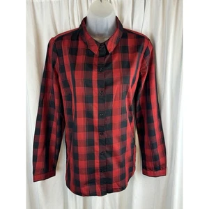 The Limited Plaid Oversized Button Side Panels Shirt, Red & Black, Sz: L, 61-17 - Picture 1 of 16