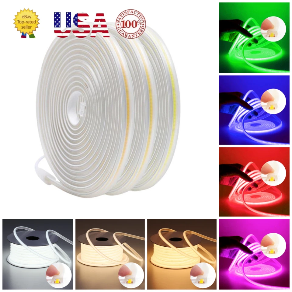 110V IP68 Waterproof COB LED Strip Light Outdoor 480Leds/m High Brightness - Image 1 of 4