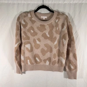 Gianni Bini Sweater Girls Large Brown Animal Print Knit Long Sleeve Crew Neck - Picture 1 of 8